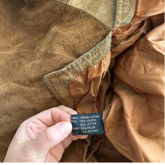 Vintage Express 90s patchwork leather jacket cowprint chore barn western boho - Picture 7 of 11